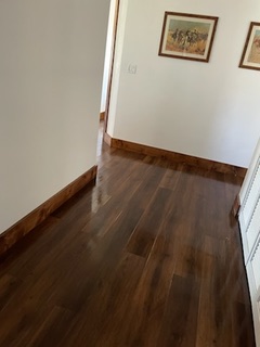 Freshly mopped hardwood hallway floor