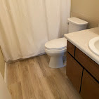 Spotless bathroom vanity, mirror and shower